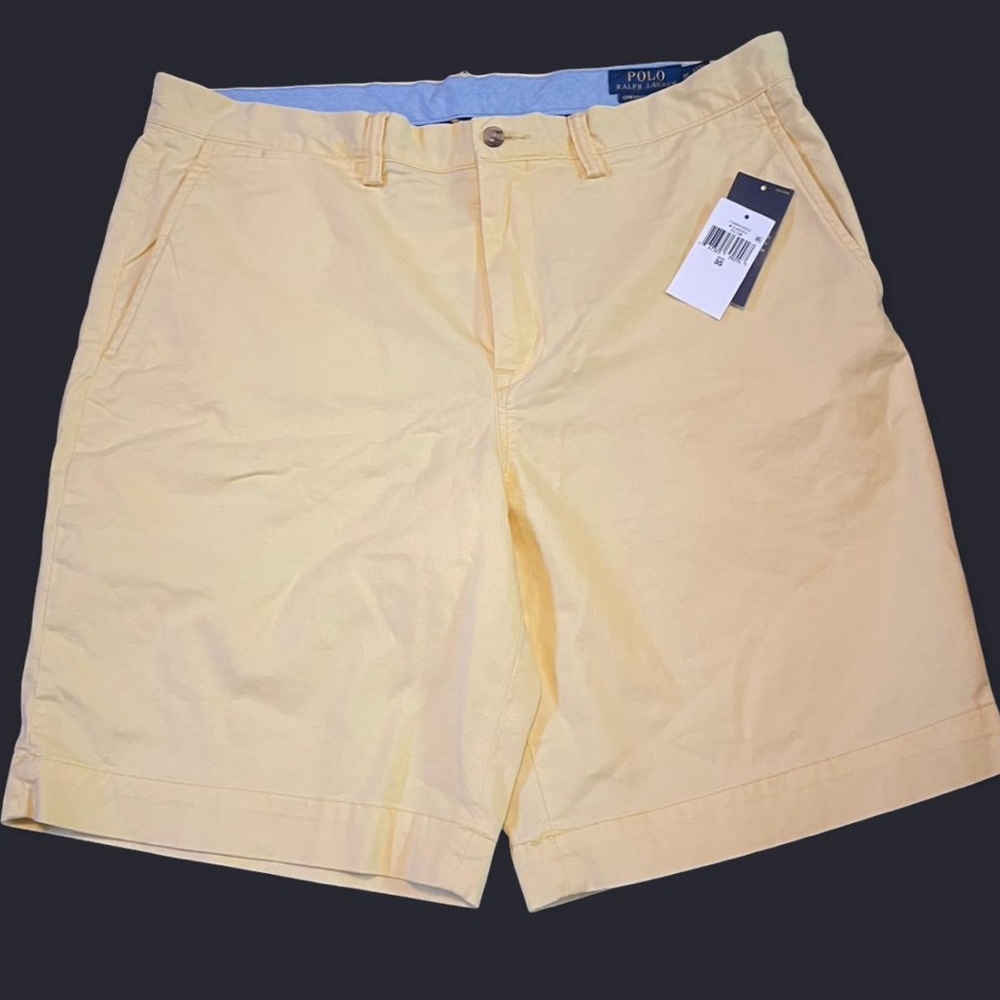 Polo by Ralph Lauren Men's Light Yellow Flat Front Shorts